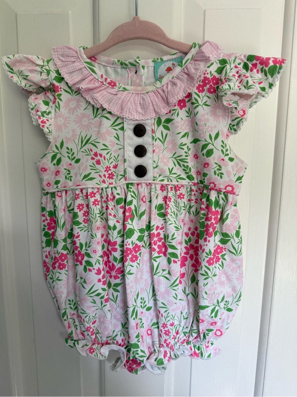 Baby Girls Pink Floral Ruffled Bubble Romper